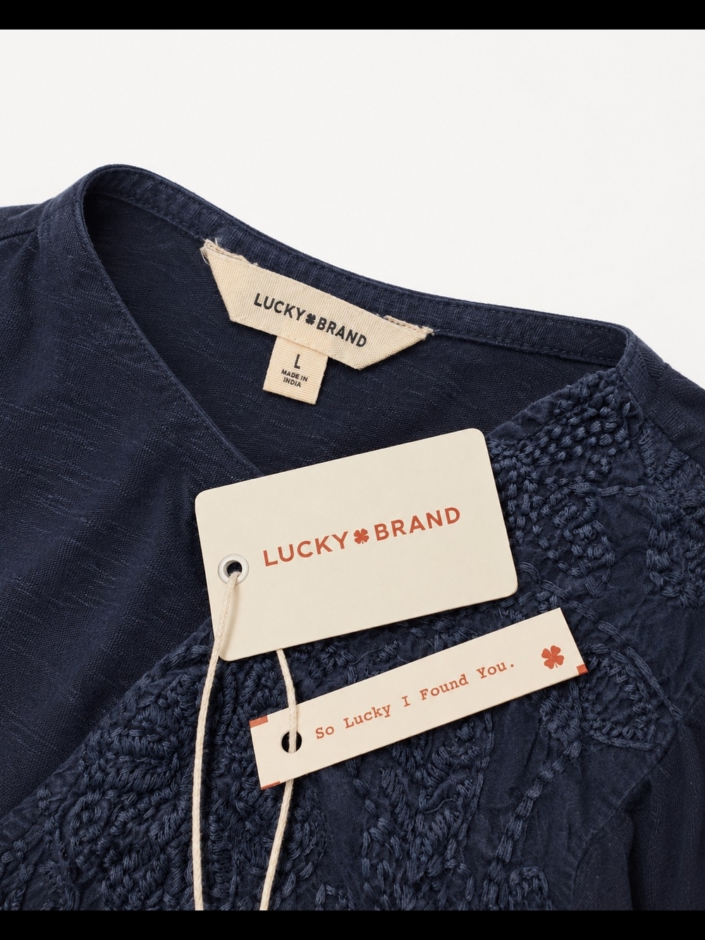 Lucky Brand Navy V-Neck Embroidered Peplum Blouse - Picture 7 of 7